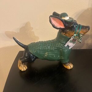 Ceramic Dachshund Figurine in Green Sweater